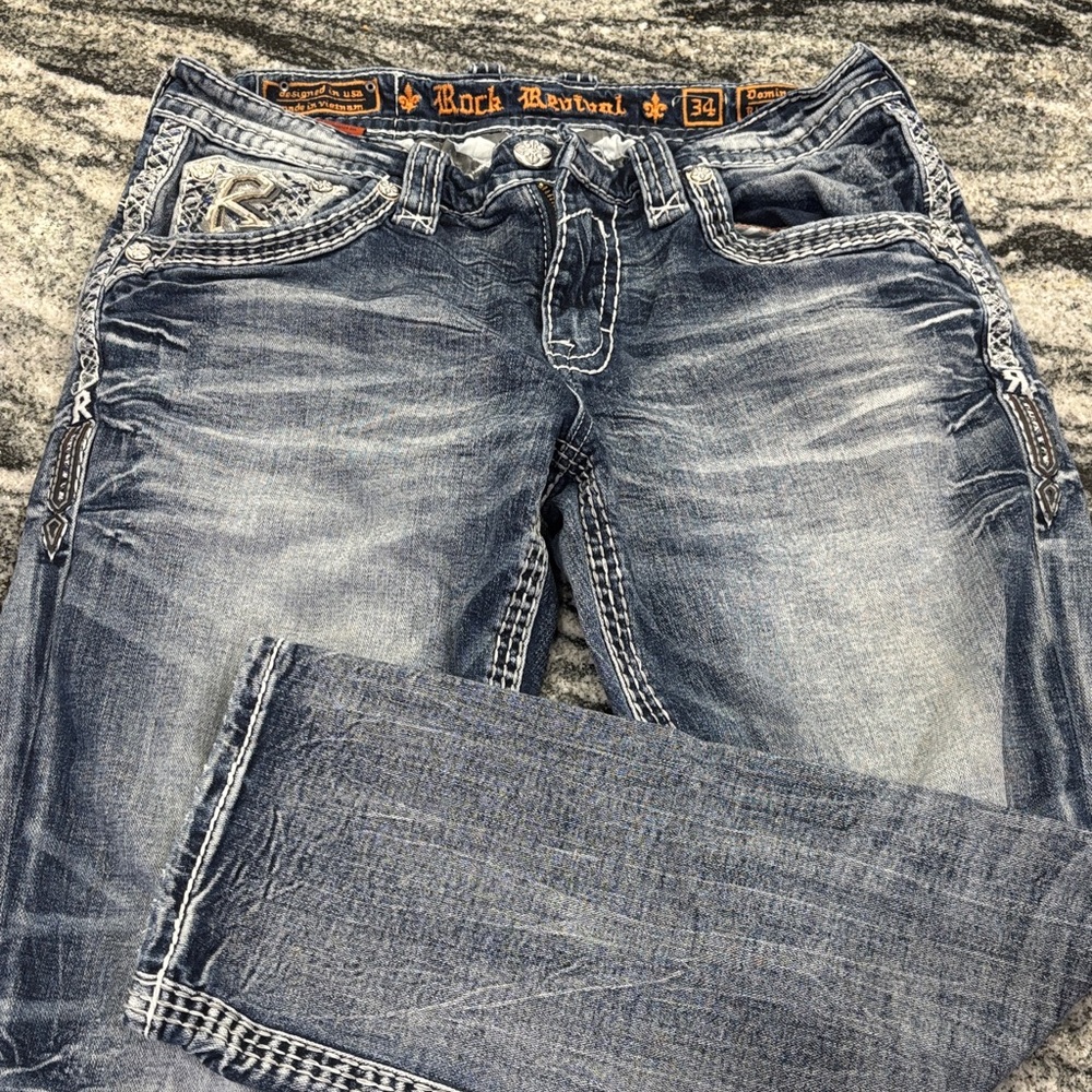 Rock Revival Distressed Blue Men's Jeans